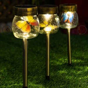 3packs Glass Butterfly Jar stake lights